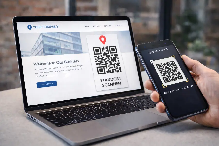 Smartphone scannt einen Standort-QR-Code, um den Standort sofort verfügbar zu machen.